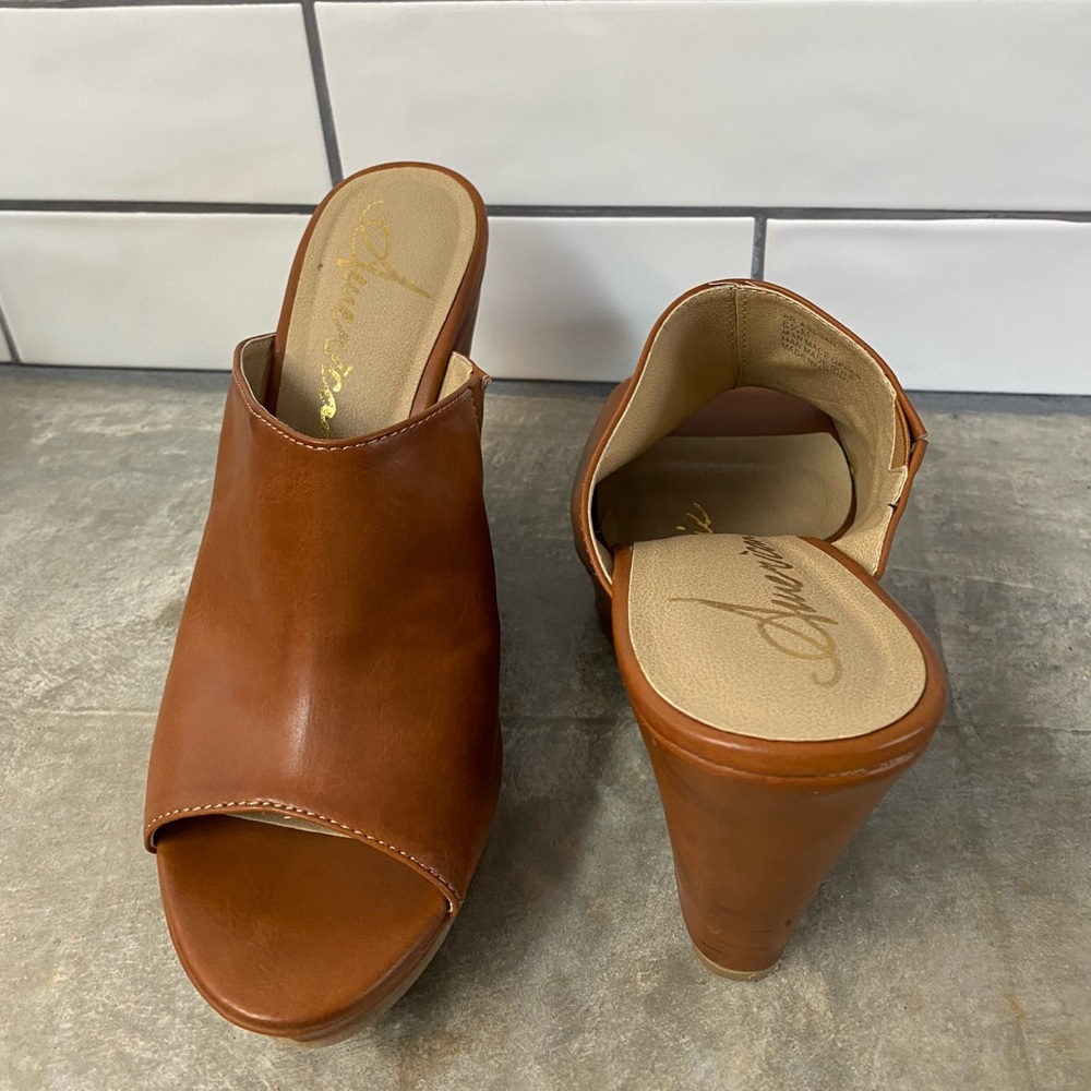 American Rag Brown Leather Wedge Sandals